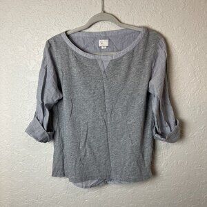Postmark Anthropologie‎ Blouse Grey/Striped Long Roll Tab Sleeve Top XSmall